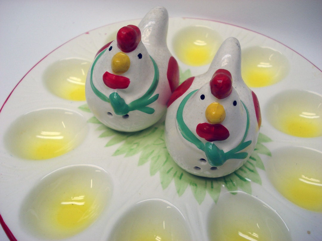 Deviled egg plate with salt and pepper shakers