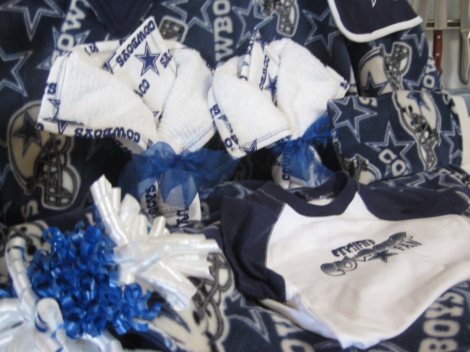 Dallas Cowboy Baby Gift Basket Blanket Burping Cloth