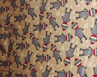 Sale Sock Monkey Cotton Fabric by Brother and Sister Design Studio 44 wide