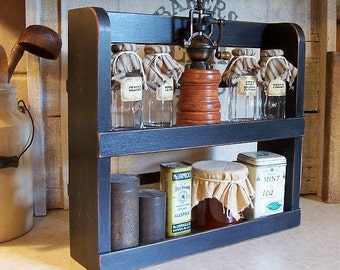 Primitive Spice Rack Spice Shelf Farmhouse Kitchen Storage Two Shelf Lamp Black Color Choice