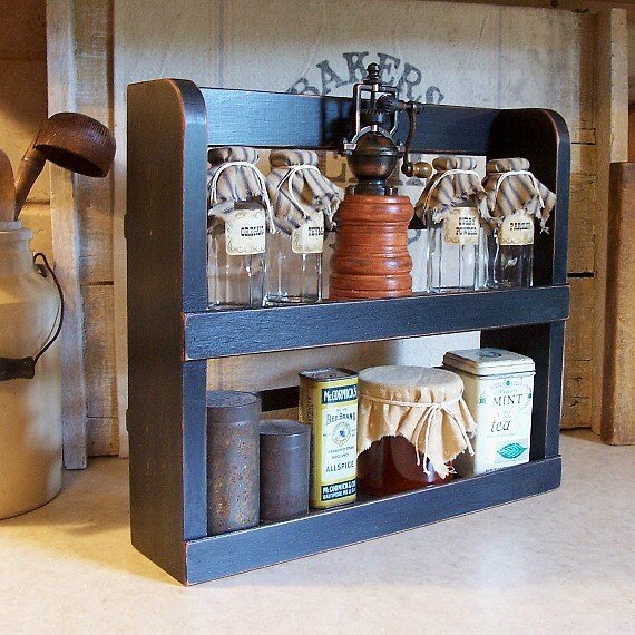 Primitive Spice Rack Spice Shelf Farmhouse Kitchen Storage Two