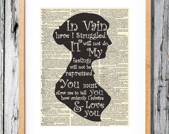 Jane Austen - Pride and Prejudice Quote from Mr Darcy to Elizabeth - Art Print on Vintage Antique Dictionary Paper