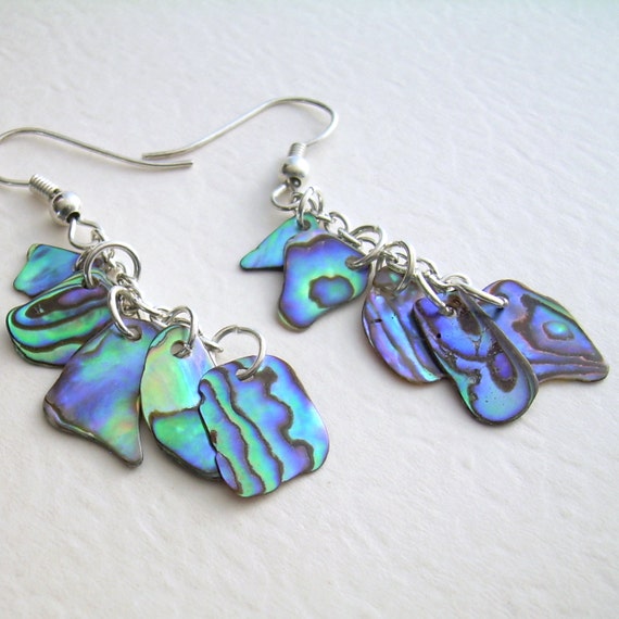 Natural Abalone Paua Earrings Blue & Green Shell by cindylouwho2
