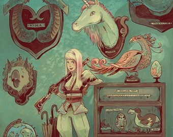 Big Game Huntress steampunk Victoriana 8x12 art print