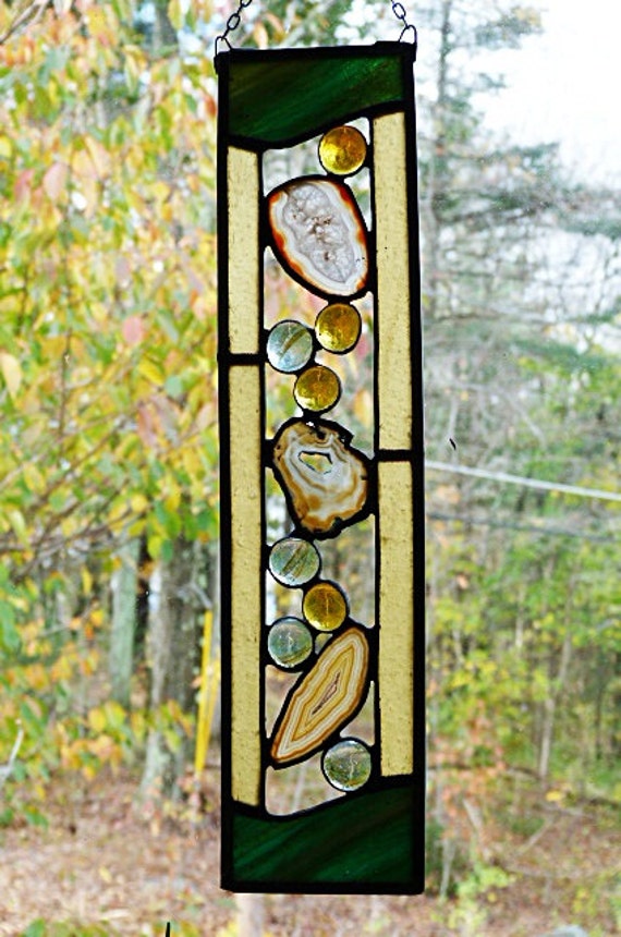 Natural Color Agate Stained Glass Art Panel