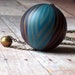 Handblown Glass Ball Pendant - Huge Hollow Ball - Chevron Stripe -Teal Blue, Amber Gold, Sodalite Blue - OOAK - California Trade Bead