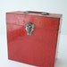 vintage red tin metal case storage papers office decor