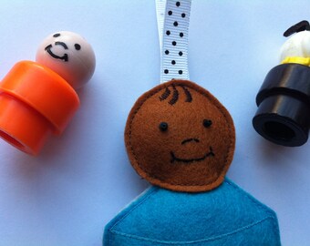 Little People Ornament African American Boy in Turquoise Blue