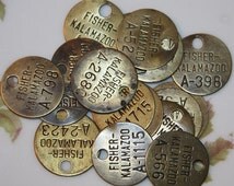 Brass Tag (1) Fisher Kalamazoo with numbers for mixed media and ...