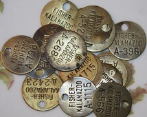 Brass Tag (1) Fisher Kalamazoo with numbers for mixed media and ...