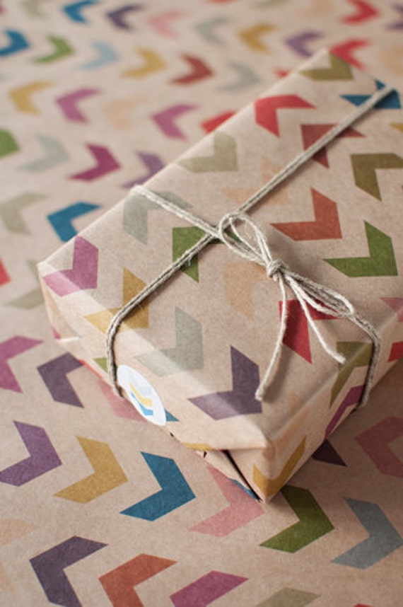 3 Sheets Follow the Arrow - Wrapping Paper - Herringbone - Chevron - Gift Wrap