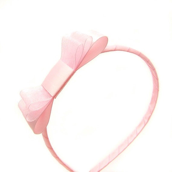 Pink Bow Headband Pink Headband Layered Bow Satin by MySweetieBean