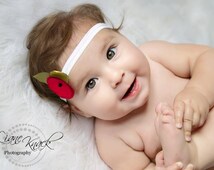 Holiday Baby Headband BeRRY Pie - Boutique Fabric Organza - Red Green White Black - Flower - il_214x170.385876046_o4mt