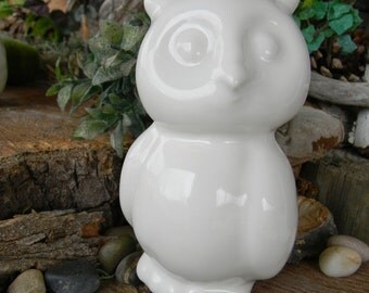 Modern Owl - Ceramic glazed Horned Hoot owl Home and garden statue