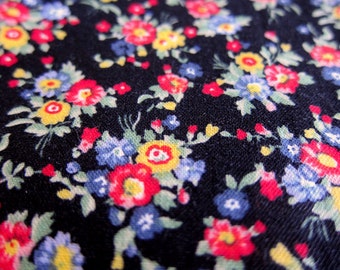 FREE SHIPPING Japanese Floral Fabric - Country Floral on Black (F061) - Fat Quarter