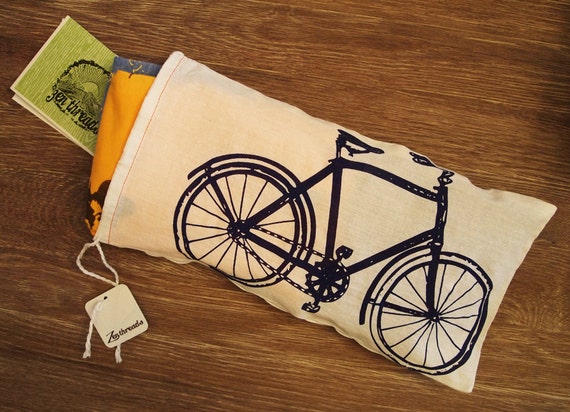 Vintage Bike GIFT BAG Hand Printed Drawstring Cotton Bag