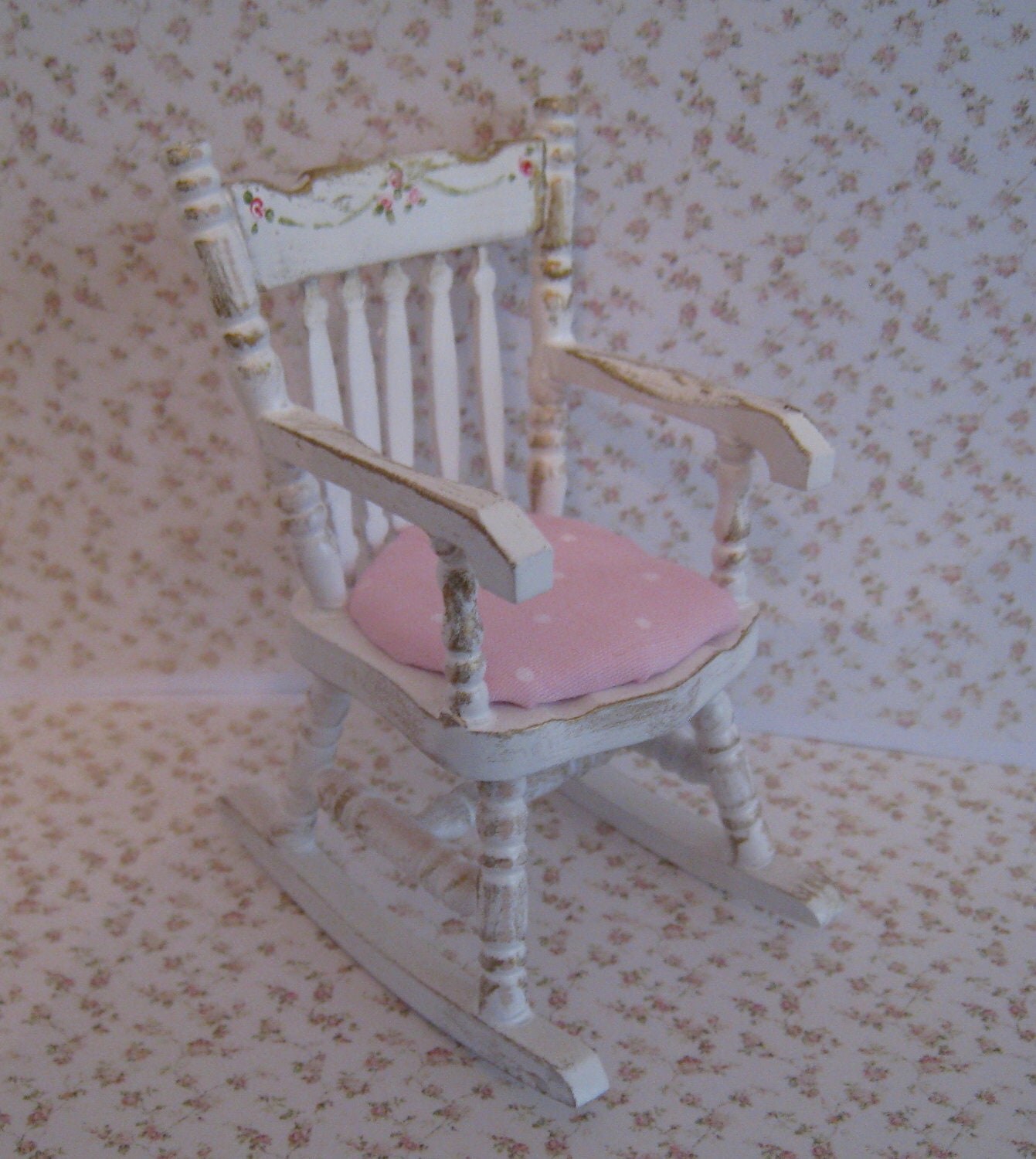 shabby chic rocking chair with pink and white dotted seat shabby chic rocking chair with pink and white dotted seat