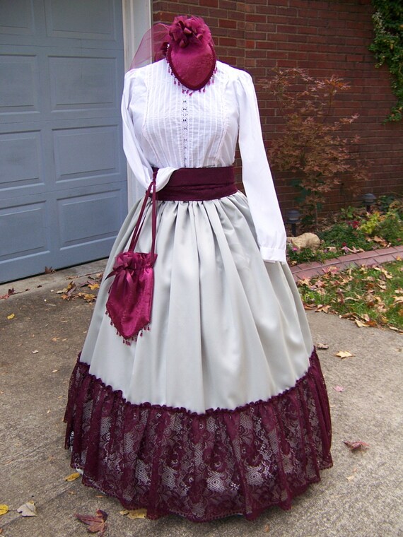 Civil War costume Long Draw string SKIRT with matching Sash