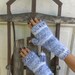 Mittens Fingerless Hand Knit Gray Stripe