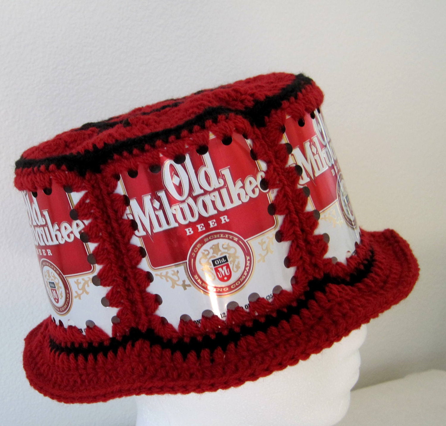 Crocheted Beer Can Hat Old Milwaukee