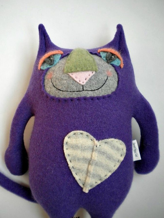 Cashmere Stuffed Animal Cat Upcycled Sweater Purple