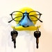 eyeglass holder, wall mount key hook mustache, geeky funky fun organizer, blue yellow