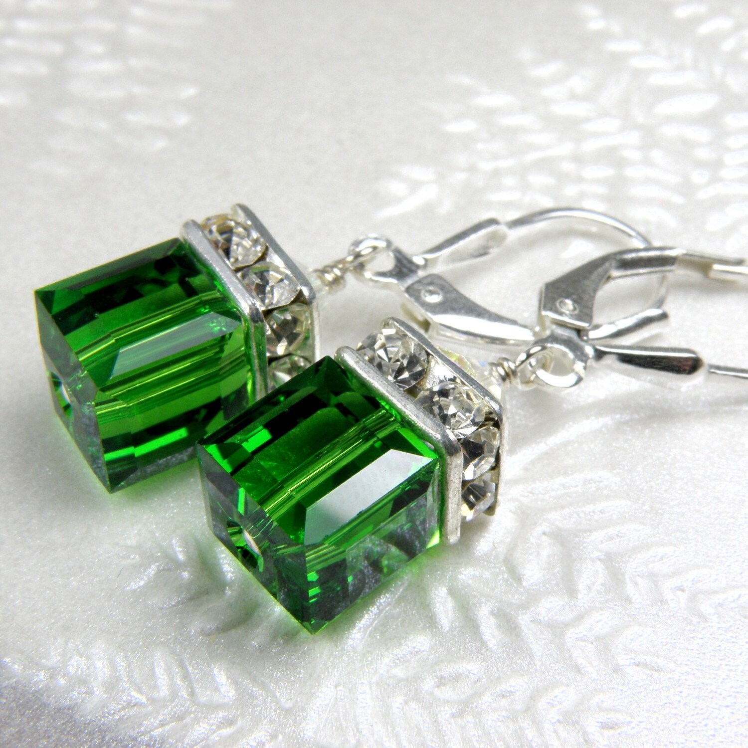 Light Emerald Crystal Earrings Green Drop Bridesmaid 1896