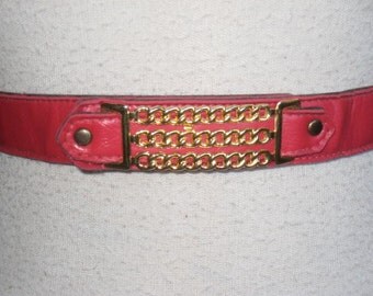 50s RED Belt With CHAIN DETAIL 1950s Waist 24~27 Inches