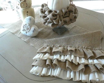 ith   runners Chic Runner Cottage w on Burlap table burlap etsy  Ruffles Table