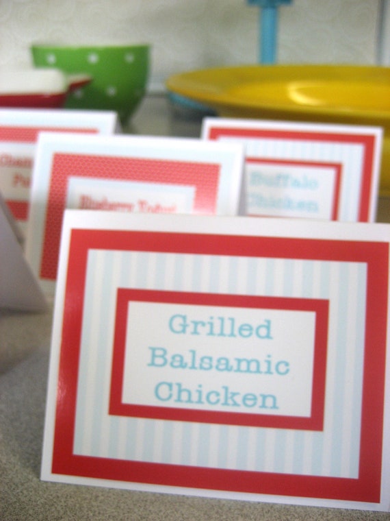 Food Labels to Match Birthday Banner - Tent Labels, Party Food, Party Decor, Shower Decorations Il_570xn