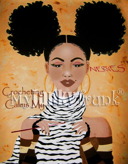 Natural hair art african american art black woman afro puffs
