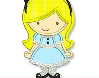 Cutie PRINCESS as ALICE in WONDERLAND Applique 4x4 5x7 6x10 Machine Embroidery Design
