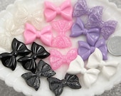 28mm Mixed Girly Colors Ribbon Resin Cabochons - Pink, Black, White and Purple - 6 pc set
