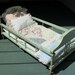 Large Wooden Doll Bed with Three Bears Stencil - Original Chippy Paint