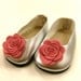 Fits American Girl Doll Other 18" Dolls Shoes Embellished Slip On Shoes, Silver with Pink Wool Felt Flowers