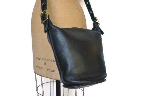 Coach Bucket Bag / black leather tote purse by badbabyvintage