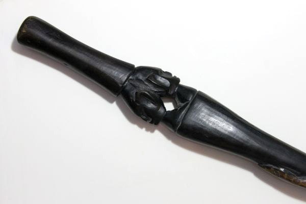 African Head Ebony Carved Walking Stick Black Solid