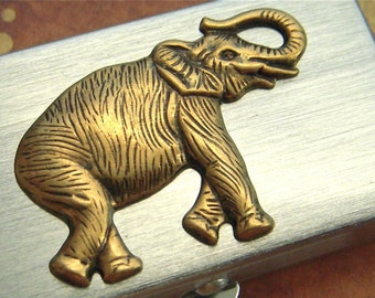 Small Pill Box Brass Elephant Pill Case Tiny Silver Tone Metal Pill Case Victorian Steampunk Style Trunk Up For Good Luck Small Pill Case