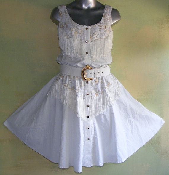 M Vintage Lilia Smith Western Dress White Fringe by wyogems