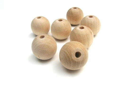 25 Wood Beads 3/4 Inch 20 mm with 5/32 Inch Hole