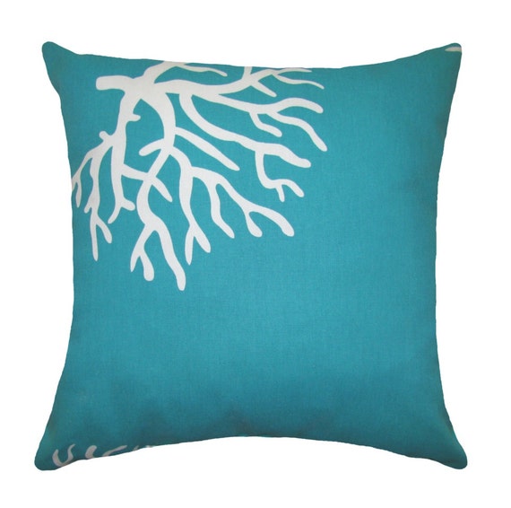 Coral STUFFED Throw Pillow Turquoise Pillow Coral Turquoise