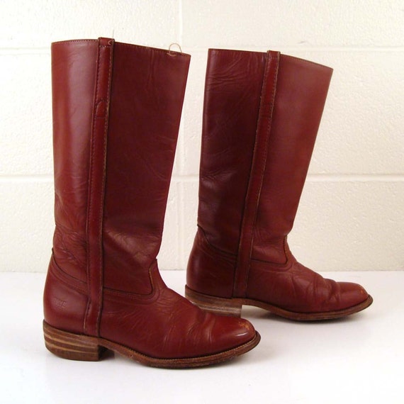Frye Riding Boots Vintage 1980s Burgundy Brown Leather Boots