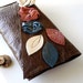 Leather Clutch - RUSTIC - Triple Flower Blooms with Triple Leaves with Raw Edge