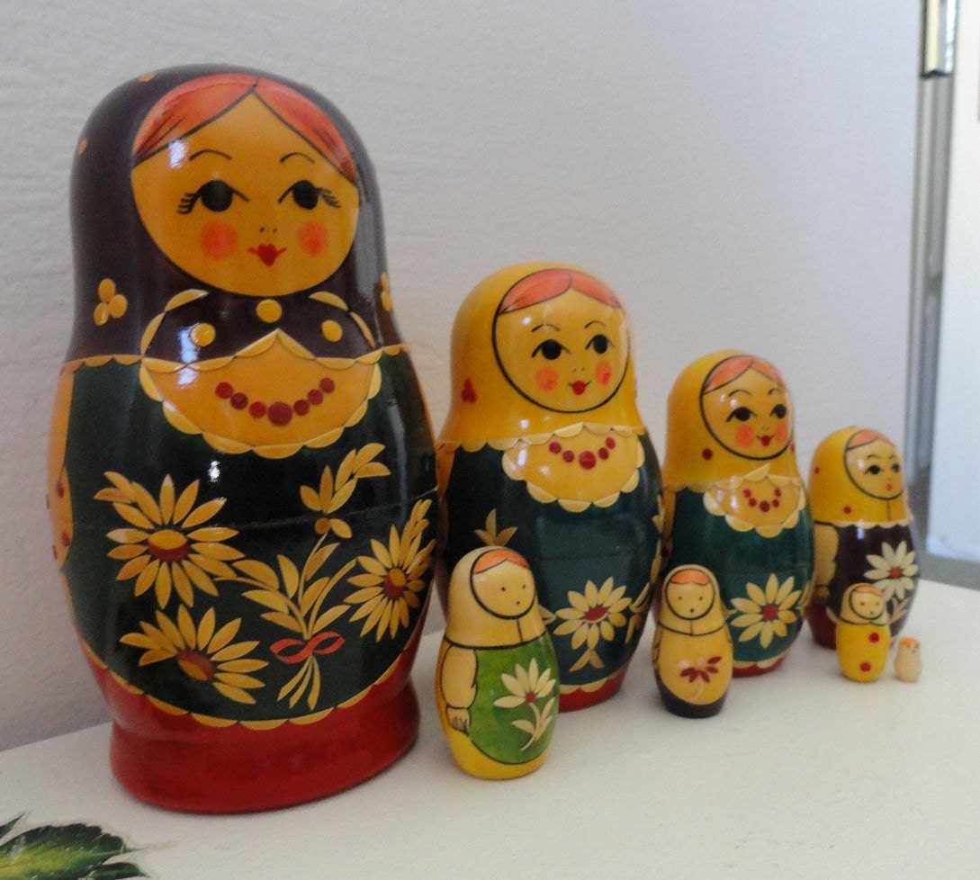 Vintage Antique Russian Nesting Doll Matryoshka Inlay