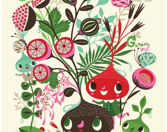 Gardens Love Warm Summer Rain - limited edition giclee print of an original illustration (8 x 10 in)