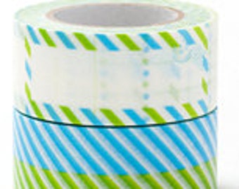 Colte Washi Masking Tape - Blue & Green Stripes - Wide - single roll