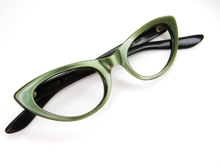 Vintage 50s Eyeglasses Green Cat Eye Frame By Vintage50seyewear 