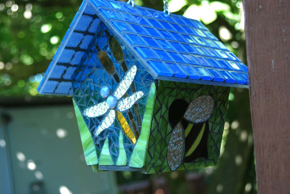 Bird House Stained Glass Mosaic Butterfly