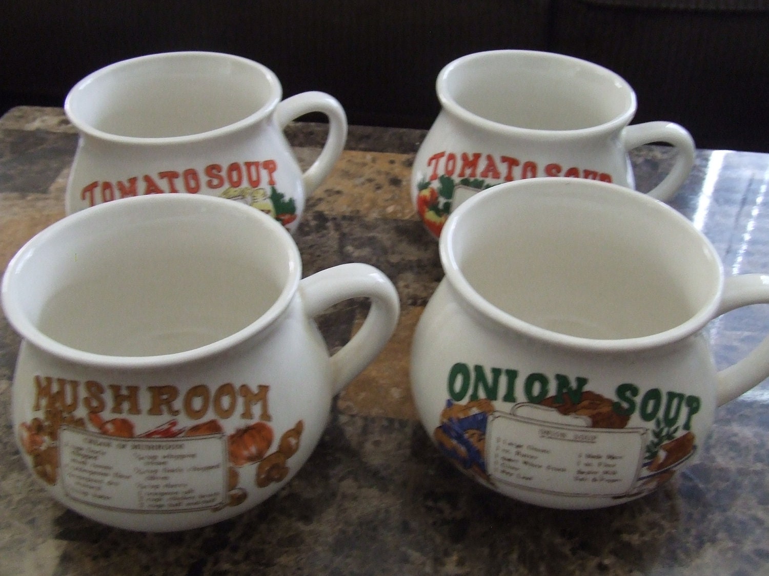 Vintage Set of 4 Soup Recipe Mugs by humblelovingsouls7 on Etsy