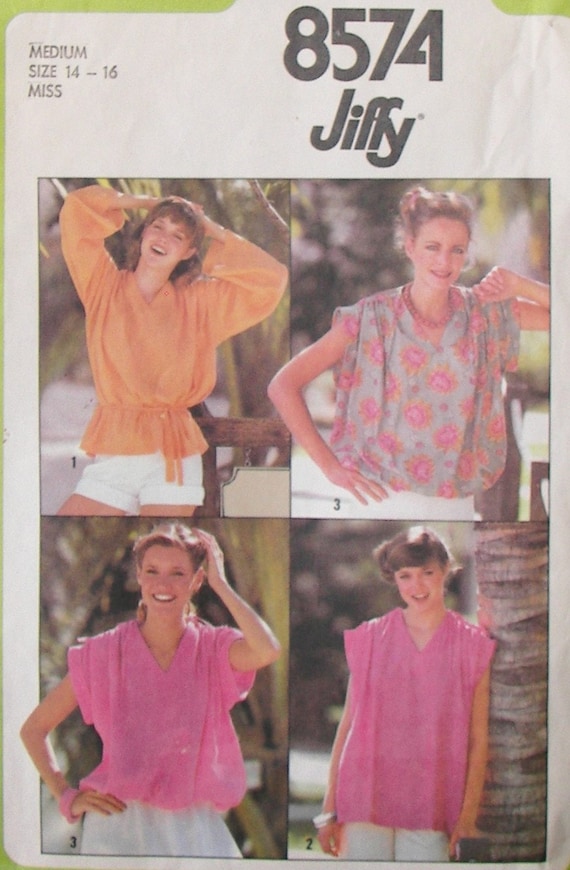 Vintage Simplicity Pattern 8574 - Misses Jiffy Pullover Top and Tie Belt - Size 14 -16, Bust 36